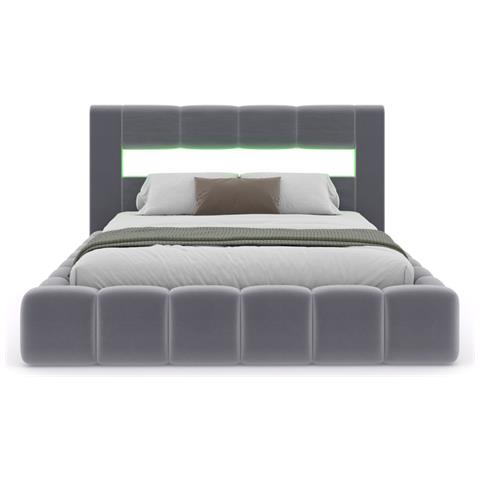 Omaha Letto A Nuvola Led Con Cassettiera 180x200cm In Velluto Grigio Con Testiera E Rete - Foto 5