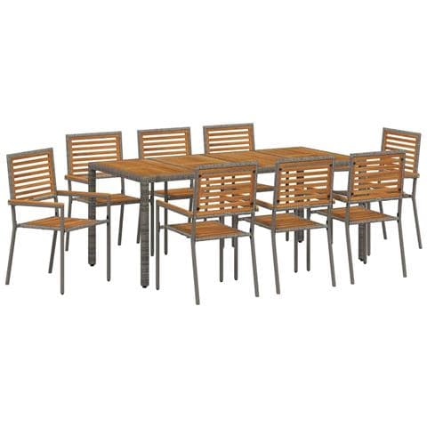 Set da Pranzo per Giardino 9 pcs Grigio e Marrone - Foto 1