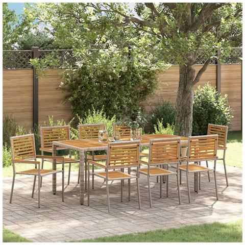 Set da Pranzo per Giardino 9 pcs Grigio e Marrone - Foto 2