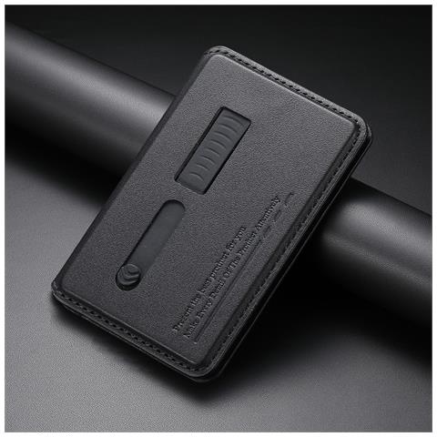 Portacarte Magnetico In Pelle Pu Compatibile Con Magsafe - Portafoglio Sottile Con Cinturino Da Dito Black - Foto 1