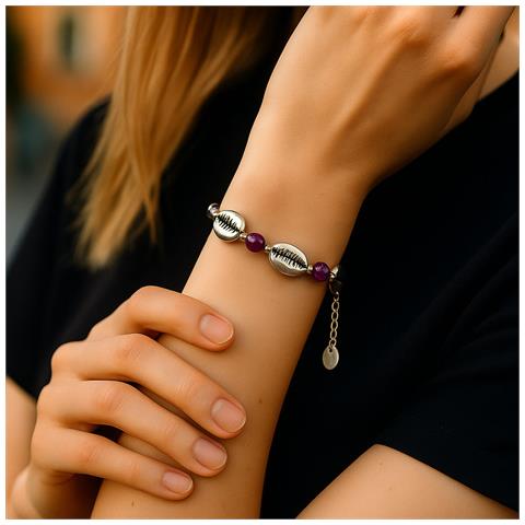 Bracciale In Ametista E Conchiglia D'argento 10µ - Foto 2