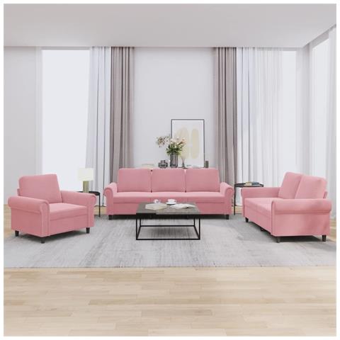 Set di Divani 3 pz con Cuscini rosa in Velluto - Foto 2