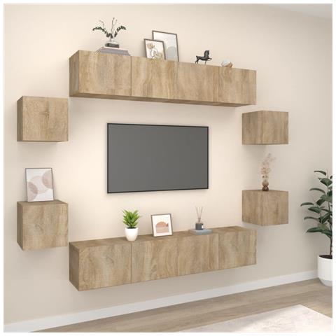 Set Mobili Porta TV 8pz Rovere Sonoma in Legno Multistrato - Foto 2