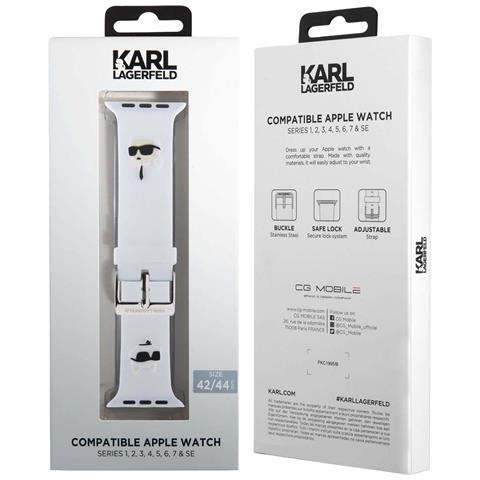 Bracciale Per Apple Watch 42 / 45 / 49mm In Silicone Con Motivo Karl E Choupette, Bianco - Foto 2