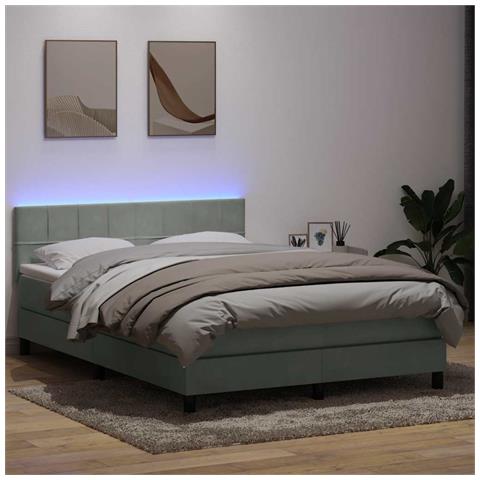 Letto a Molle con Materasso e LED Grigio Chiaro 160x210cm Velluto - Foto 2