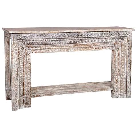 Mobile Da Ingresso In Legno Intagliato Con Finitura Marrone Invecchiato Fatto A Mano 160x39x86 - Foto 1