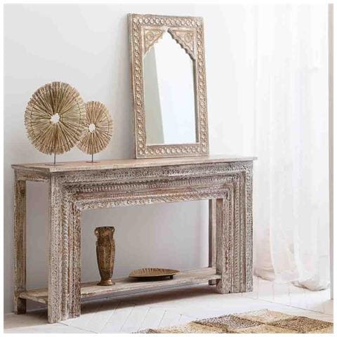 Mobile Da Ingresso In Legno Intagliato Con Finitura Marrone Invecchiato Fatto A Mano 160x39x86 - Foto 2