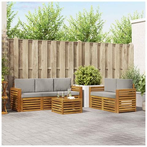 Set divani con cuscino 6 pcs Grigio Naturale e Chiaro - Foto 2