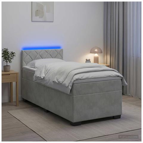 Letto con Box Spring, Materasso e LED Grigio Chiaro Singolo - Foto 2