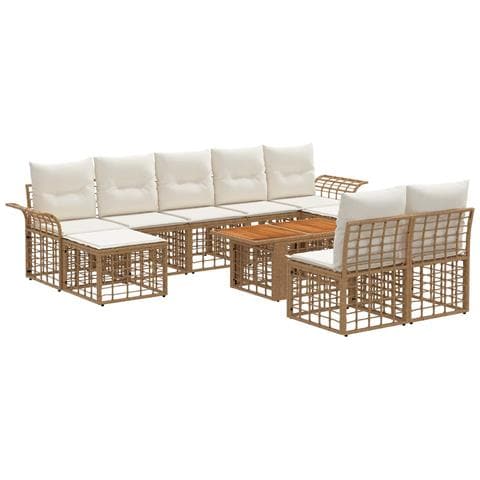 Set Divano da Giardino 10 pz Naturale e Bianco Crema polyrattan - Foto 1