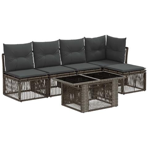 Set Divano da Giardino 6 pz Grigio polyrattan - Foto 1