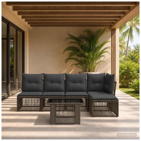 Set Divano da Giardino 6 pz Grigio polyrattan - Foto 9