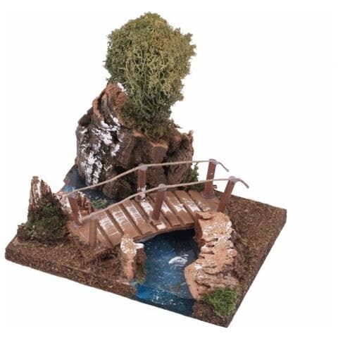 Curva Di Fiume Con Albero E Ponticello 16x13x13cm Accessori Presepe - Foto 1