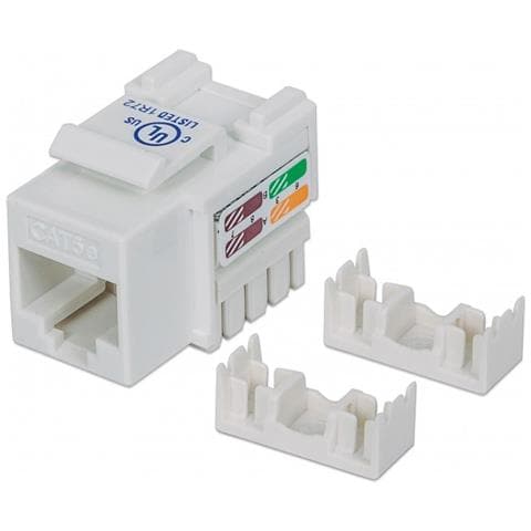 5 Piastre A Muro Bianche Per Connettori Keystone - Foro Singolo - Per Prese RJ45 Cat5e/Cat6 - 4