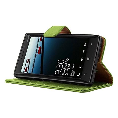 Custodia Compatibile Con Nokia Lumia 929 / 930 In Verde Erbe - Coperchio Protettiva Con Chiusura Magnetica, Funzione Stand E Tasca Per Le Carte - Foto 2
