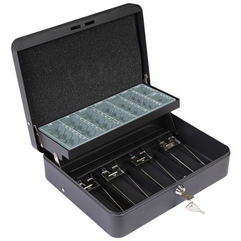 Cashier Clip C9244-eur Cassetta Di Sicurezza Con Chiave Per Trasportare Denaro | Cassetta Portavalori In Acciaio Con Vassoio Portamonete E Fermasoldi Banconote | Cassaforte Portatile | Nero - Foto 2