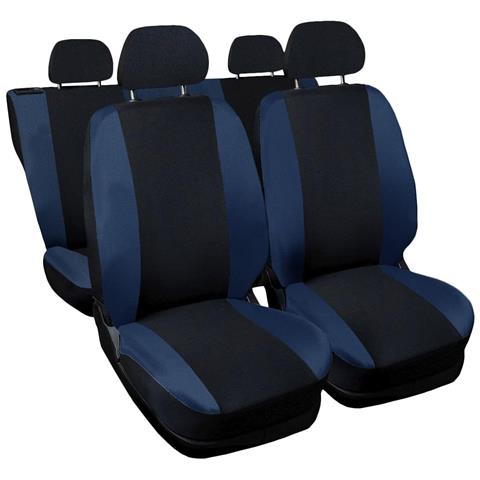 Coprisedili Per Auto Universali, Made In Italy, Set Fodere Protezione Sedili Anteriori E Posteriori, Schienale Dietro Con 2 Zip, Copertura Adattabile Colore - Nero \blu Scuro - Foto 1