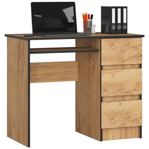 Scrivania per computer A6 destro, 3 cassetti, 90x50x77 cm, Colore Quercia Craft - Foto 1