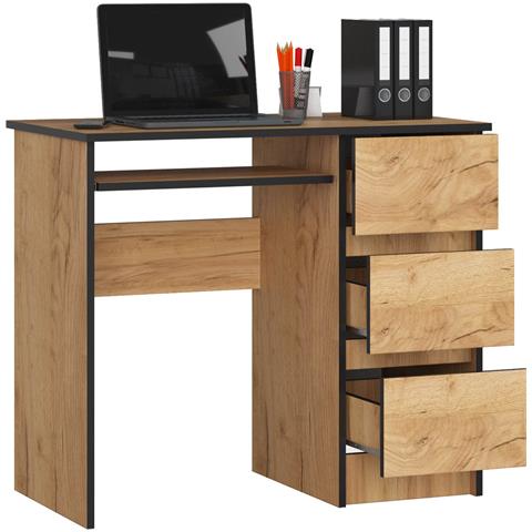Scrivania per computer A6 destro, 3 cassetti, 90x50x77 cm, Colore Quercia Craft - Foto 2