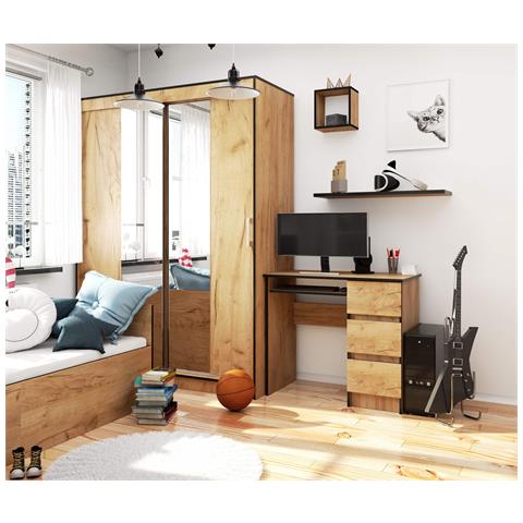 Scrivania per computer A6 destro, 3 cassetti, 90x50x77 cm, Colore Quercia Craft - Foto 5