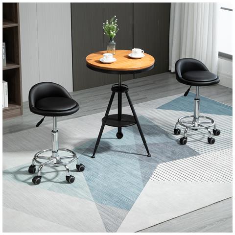 Set 2 Sgabelli Girevoli Con Ruote, Altezza Regolabile E Rivestimento Similpelle Pu, 38x38x57-72cm - Foto 2