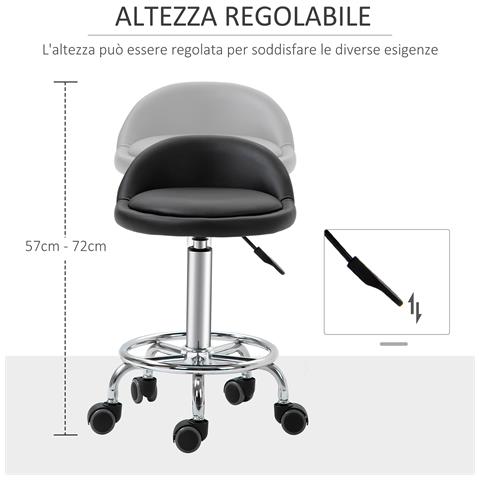 Set 2 Sgabelli Girevoli Con Ruote, Altezza Regolabile E Rivestimento Similpelle Pu, 38x38x57-72cm - Foto 6