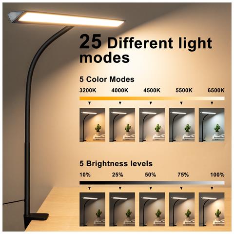 Lampada Da Tavolo A Led Con Morsetto 5 Modalità Colore 5 Livelli Di Luminosità - Foto 6