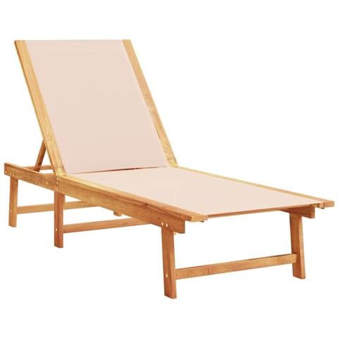 Lettino Prendisole Crema Legno Massello Di Acacia E Textilene - Foto 2