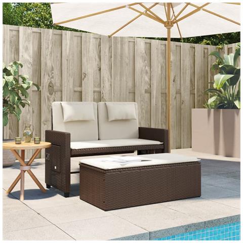 Panca Reclinabile da Giardino con Cuscini Marrone in Polyrattan - Foto 10