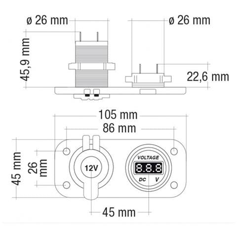 Presa Di Corrente Da Incasso 15a/12v-10a/24v Con Voltmetro 5v-30v Dc - Foto 2