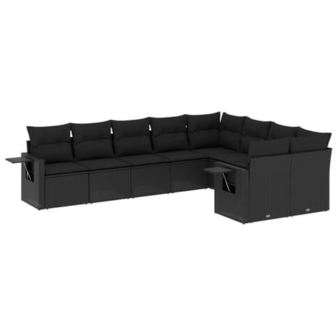 Set Divani Da Giardino 9 Pz Con Cuscini Nero In Polyrattan - Foto 2