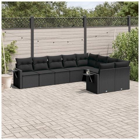 Set Divani Da Giardino 9 Pz Con Cuscini Nero In Polyrattan - Foto 1