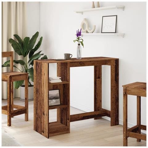 Tavolo Bar Con Ripiano Legno Antico 124x46x103,5 Cm Multistrato - Foto 3