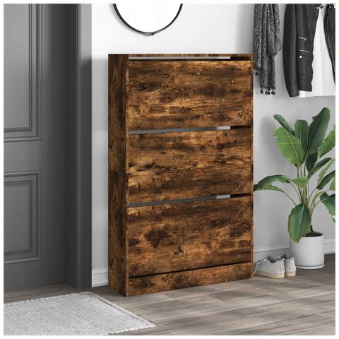 Lusso Casadino -  Scarpiera Rovere Fumo 80x21x125,5 Cm In Legno Multistrato - Foto 2