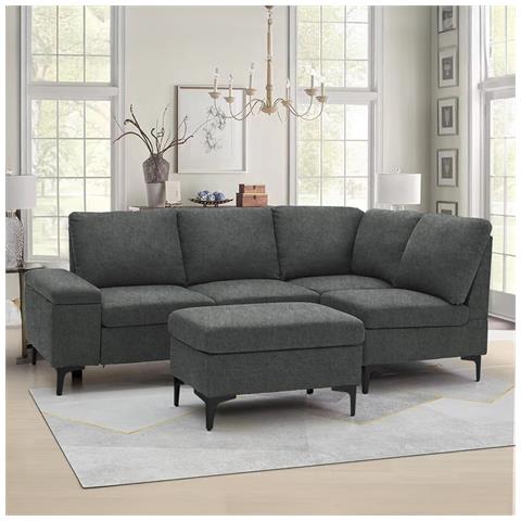 Colchester Divano Angolare 4/5 Posti In Tessuto Ciniglia Grigio Antracite Con Pouf - Foto 2