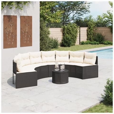 Divano Giardino Tavolo e Cuscini Semicircolare Nero Polyrattan - Foto 2