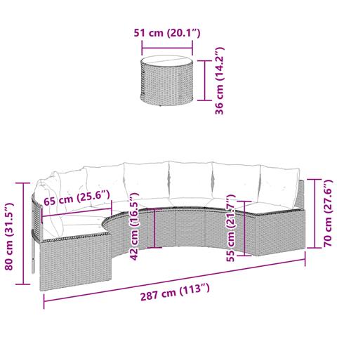 Divano Giardino Tavolo e Cuscini Semicircolare Nero Polyrattan - Foto 9