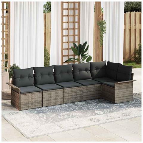 Set di divano da giardino 6 pezzi con cuscini grigi in polyrattan, Divano da giardino per 2 persone con ripostiglio e cuscini grigi in polyrattan - Foto 2