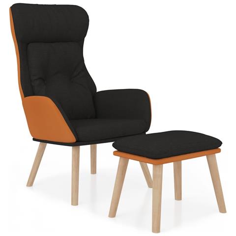 Poltrona Relax con Poggiapiedi Nero in Similpelle e Tessuto - Foto 1