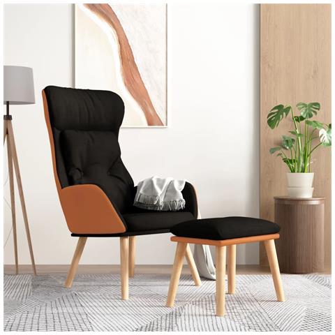 Poltrona Relax con Poggiapiedi Nero in Similpelle e Tessuto - Foto 2