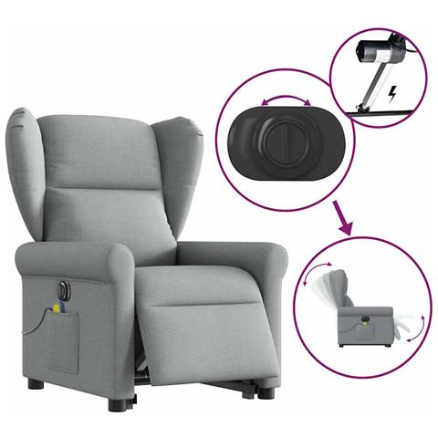 Poltrona Alzapersona Massaggi Elettrica Grigio Chiaro Tessuto - Foto 9