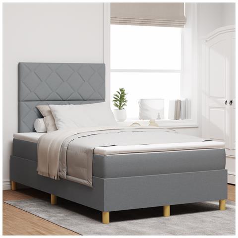 Letto con Rete e Materasso Grigio Chiaro Piccolo Matrimoniale in Tessuto - Foto 2