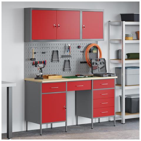 Set di Armadietti e Pannello con Aghi 8 Pezzi Rosso MDF e Metallo - Foto 2