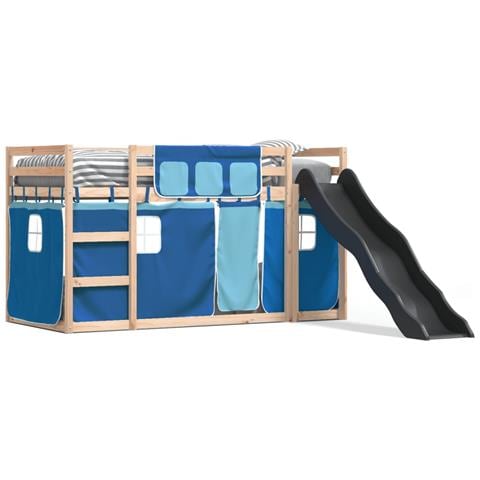 Letto a Castello con Scivolo e Tende Blu 90x200 cm - Foto 1