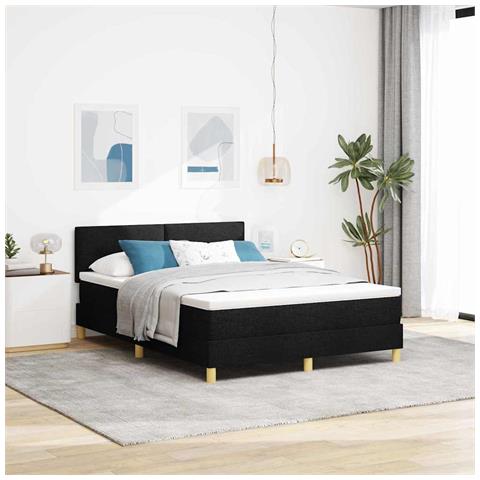Letto a molle con materasso Nero 140 x 200 cm Tessuto - Foto 2