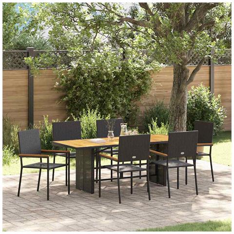 Set da Pranzo per Giardino 7 pcs Nero e Marrone - Foto 2