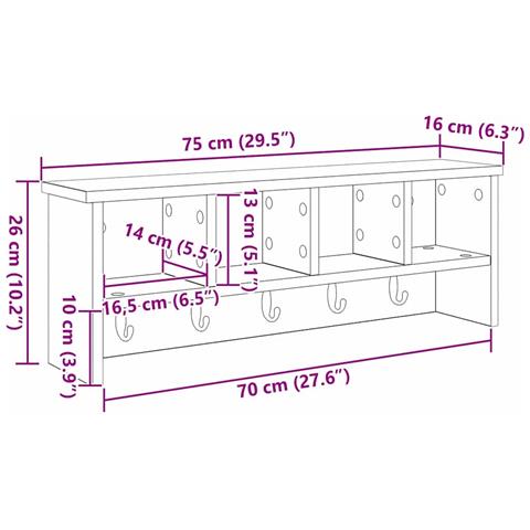 Appendiabiti a muro Grigio sonoma 75 x 16 x 26 cm - Foto 9