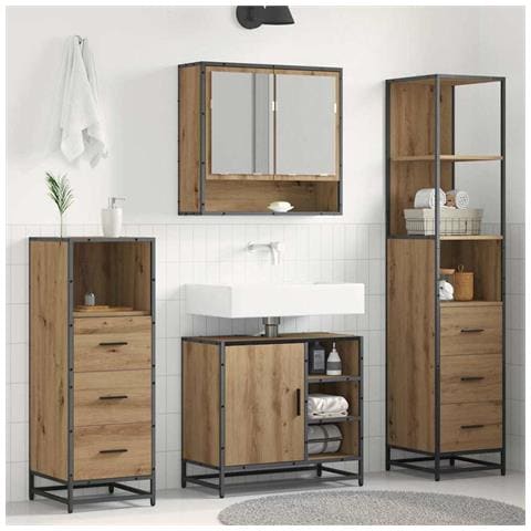 Set di mobili per il bagno con porta 4 pcs Rovere artigianale - Foto 2