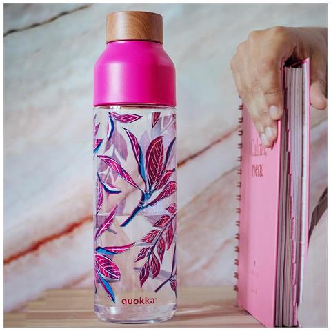 Bottiglia D'acqua Ice 840ml Con Tappo In Legno E Motivo Fogliame Stilizzato, Rosa - Foto 2