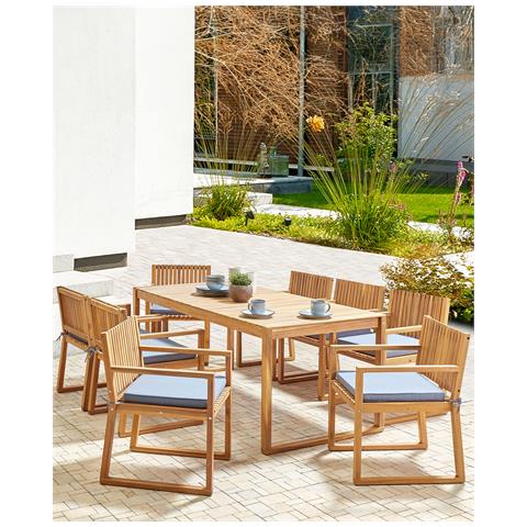Set Di 8 Sedie Da Giardino Con Cuscini Sassari Ii Legno Di Acacia Certificato Blu - Foto 1